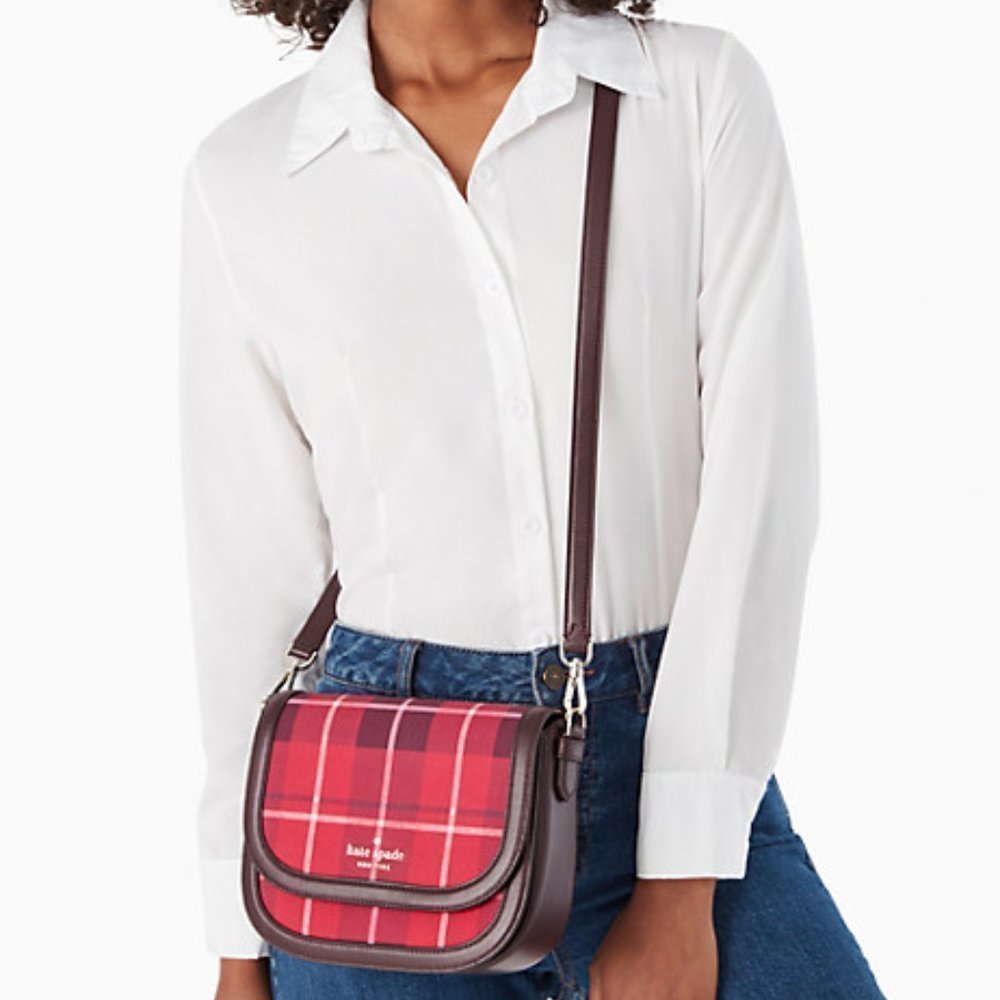 Kate Spade Blake Plaid Saddle Bag NWT - Picture 2 of 5